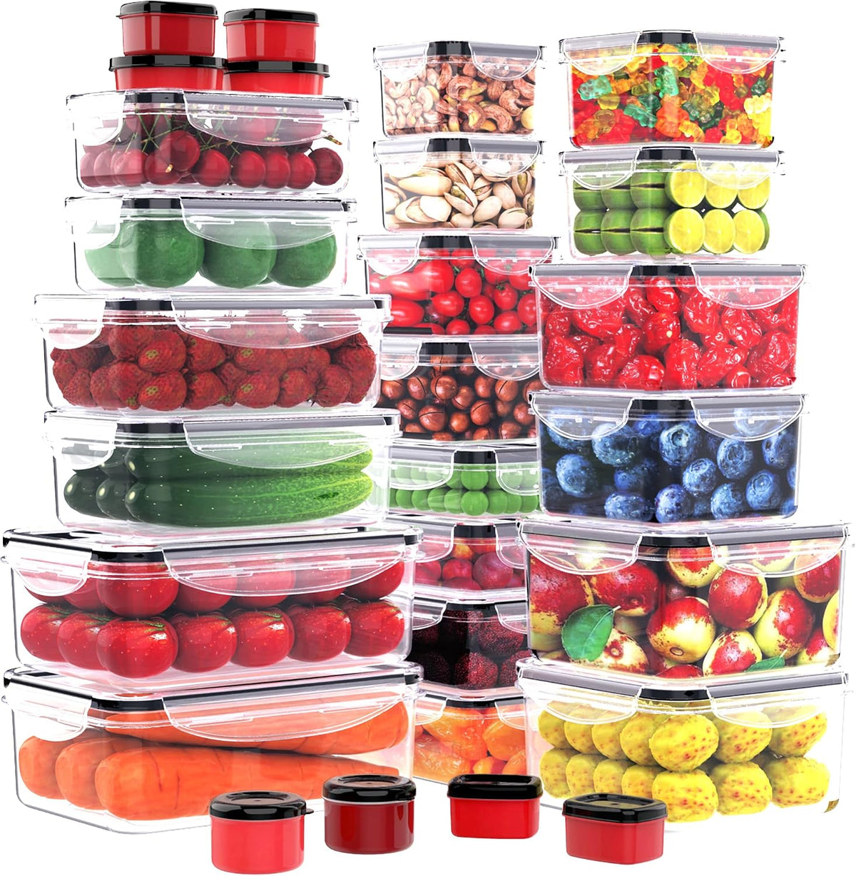 Large Food Storage Containers with Lids Airtight-85 OZ to small Containers-Total 526OZ Stackable Kitchen Set -BPA Free Leak proof containers- Freezer Microwave safe