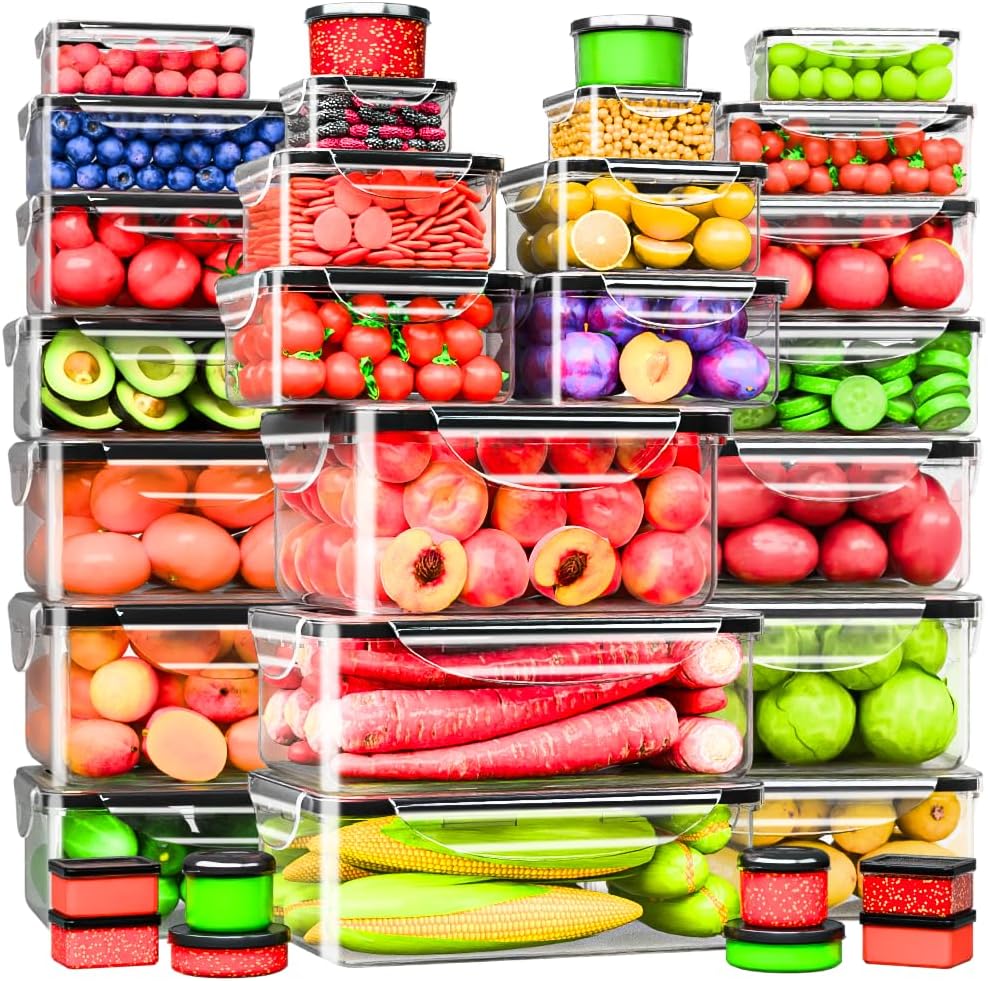 Large Food Storage Containers with Lids Airtight-85 OZ to small Containers-Total 526OZ Stackable Kitchen Set -BPA Free Leak proof containers- Freezer Microwave safe