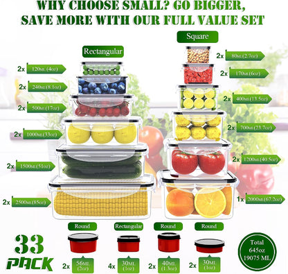 Large Food Storage Containers with Lids Airtight-85 OZ to small Containers-Total 526OZ Stackable Kitchen Set -BPA Free Leak proof containers- Freezer Microwave safe