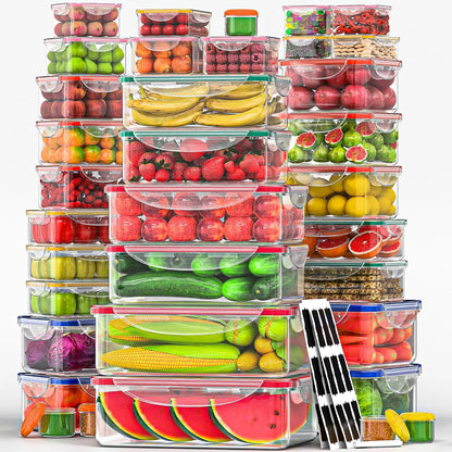 Large Food Storage Containers with Lids Airtight-85 OZ to small Containers-Total 526OZ Stackable Kitchen Set -BPA Free Leak proof containers- Freezer Microwave safe