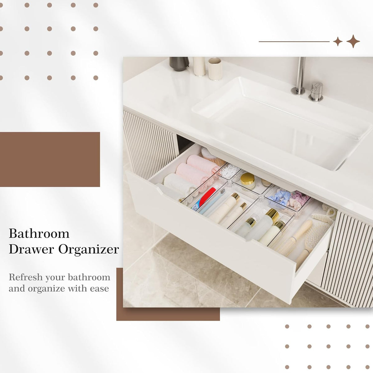 Drawer Organizer, 10 Pack Large Clear Plastic Set, 3 Size Versatile Bathroom and Vanity Organizer Trays, Storage Bins for Makeup, Bedroom, Kitchen Utensils