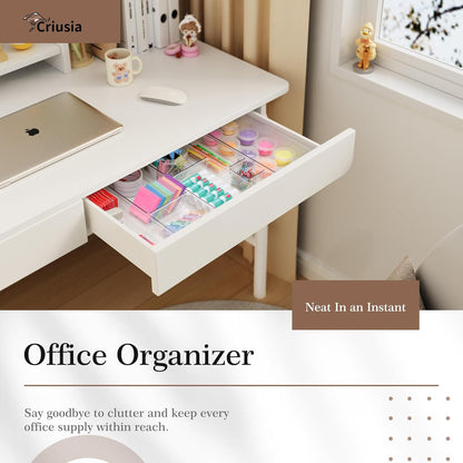 Drawer Organizer, 10 Pack Large Clear Plastic Set, 3 Size Versatile Bathroom and Vanity Organizer Trays, Storage Bins for Makeup, Bedroom, Kitchen Utensils