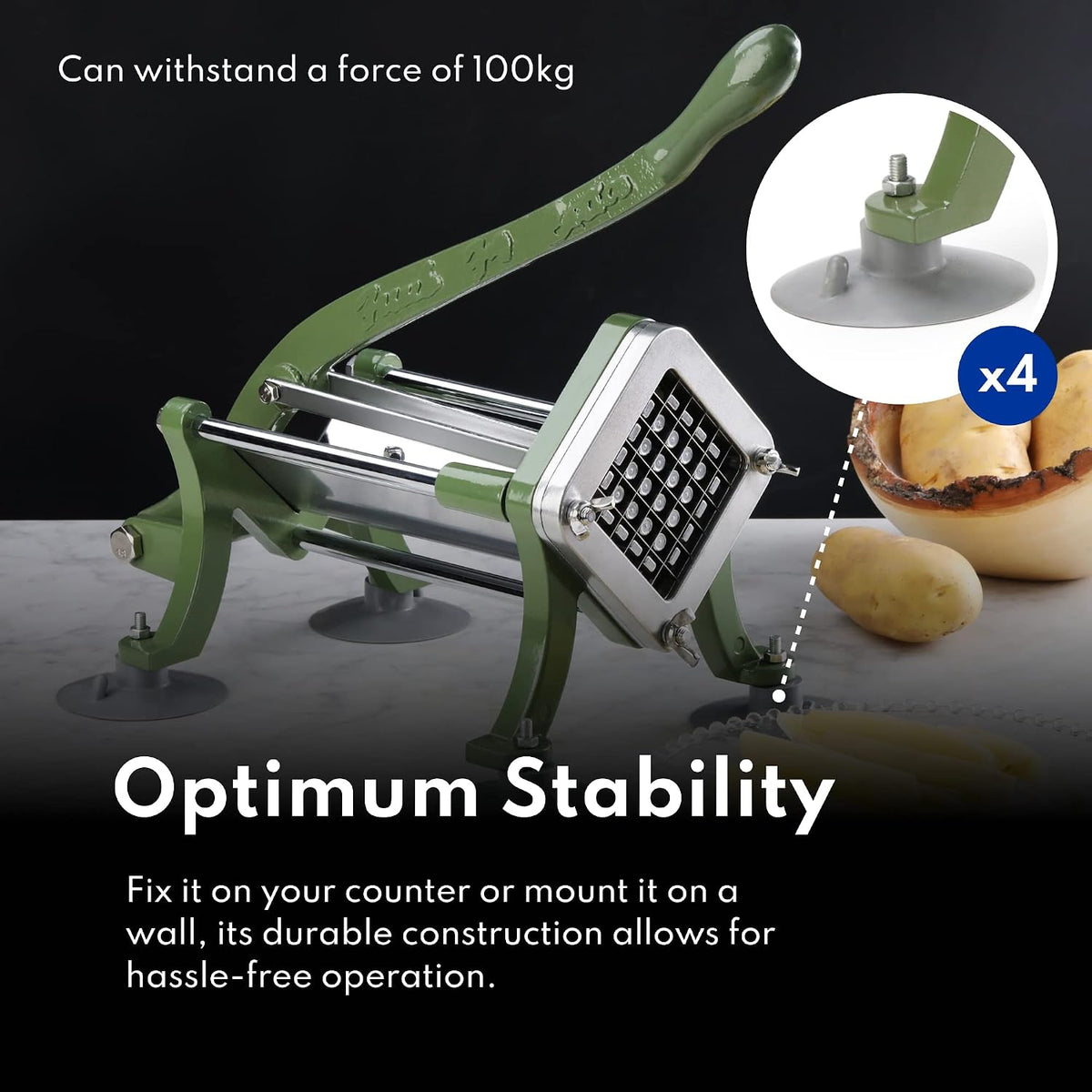 Commercial Grade French Fry Cutter with Complete Combo Sets, Die Cast Iron and 18/8 Stainless Steel, 1/4-Inch, 3/8-Inch, 1/2-Inch, 6-Wedge, and 8-Wedge Replacement Blades