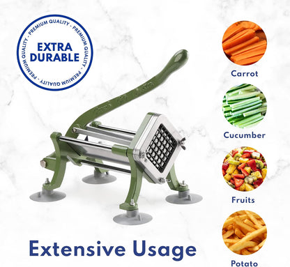 Commercial Grade French Fry Cutter with Complete Combo Sets, Die Cast Iron and 18/8 Stainless Steel, 1/4-Inch, 3/8-Inch, 1/2-Inch, 6-Wedge, and 8-Wedge Replacement Blades