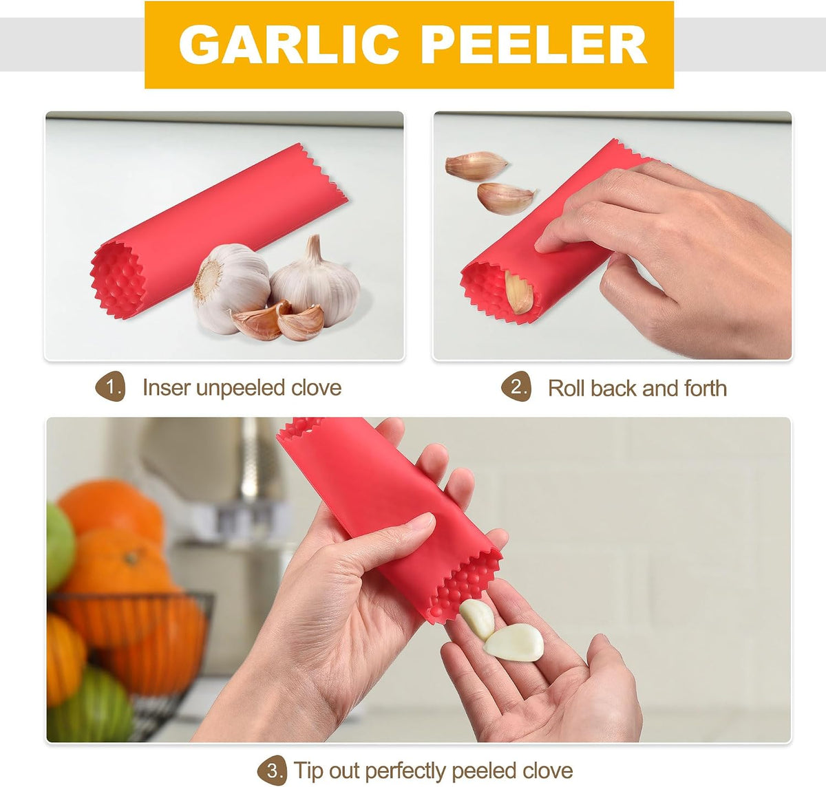 2Pcs Garlic Peeling Tube, Silicone Garlic Peeler Roller Keeper Skin Remover Non Slip for Useful Kitchen Tools, Black