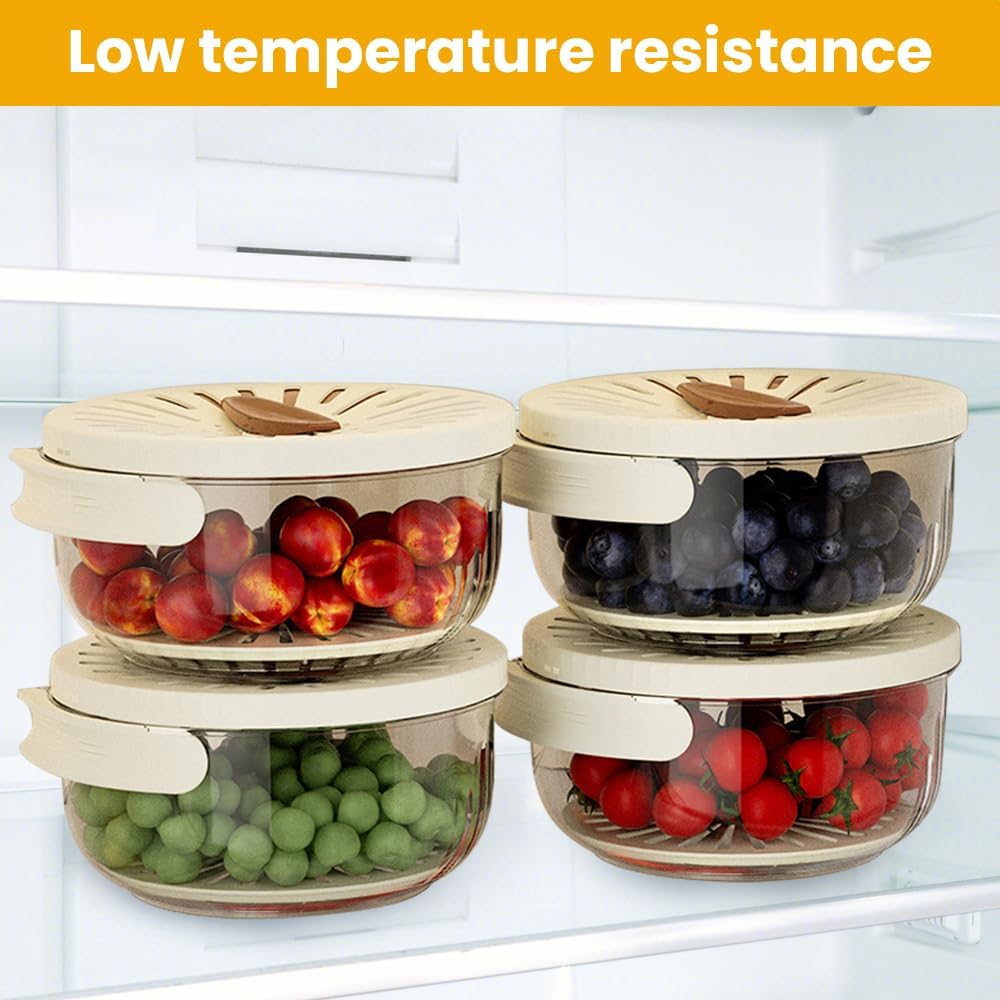 Multifunctional Fruit and Vegetable Washing Bowl, 2025 New Fruit Washing Bowl with Strainer, Fruit Strainer Container with Lid, Fruit Drainer Container with Handle for Vegetable Washing (Brown)