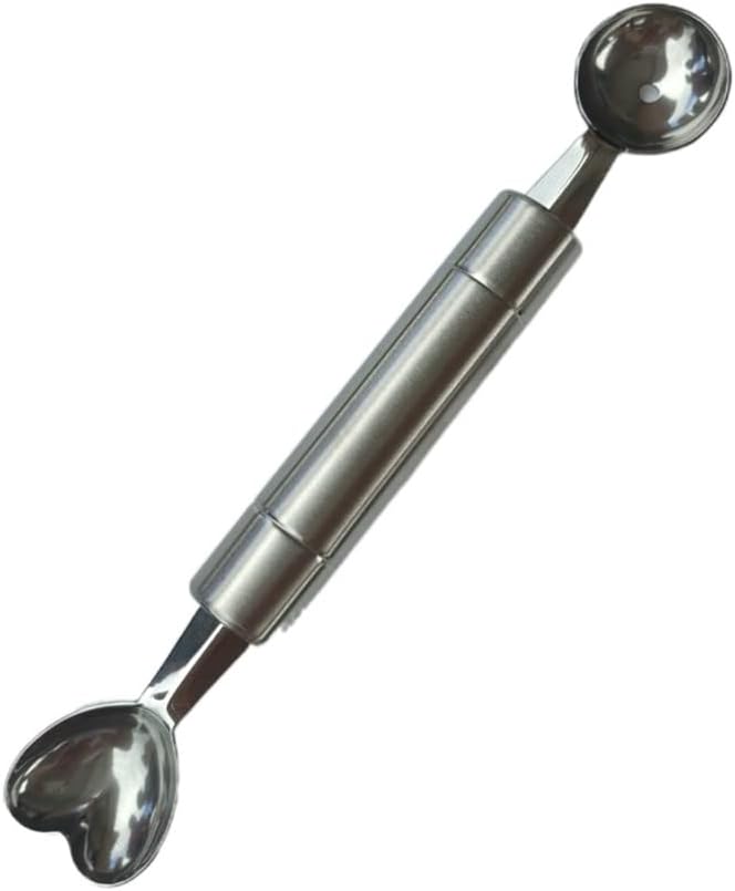 Double-Sided Fruit Melon Baller Spoon, Stainless Steel Heart Shape Double Ended Headed Watermelon Ice Cream Ball Spoon