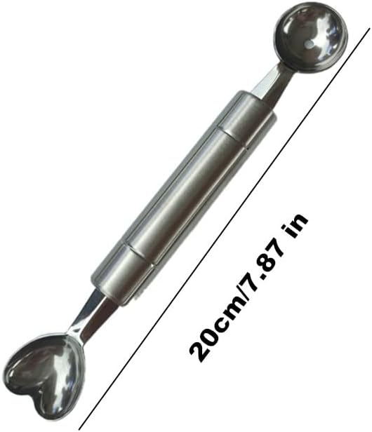 Double-Sided Fruit Melon Baller Spoon, Stainless Steel Heart Shape Double Ended Headed Watermelon Ice Cream Ball Spoon
