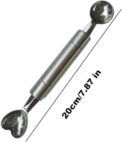 Double-Sided Fruit Melon Baller Spoon, Stainless Steel Heart Shape Double Ended Headed Watermelon Ice Cream Ball Spoon