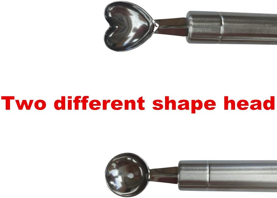 Double-Sided Fruit Melon Baller Spoon, Stainless Steel Heart Shape Double Ended Headed Watermelon Ice Cream Ball Spoon
