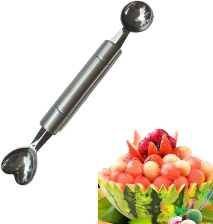 Double-Sided Fruit Melon Baller Spoon, Stainless Steel Heart Shape Double Ended Headed Watermelon Ice Cream Ball Spoon