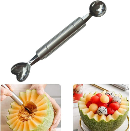 Double-Sided Fruit Melon Baller Spoon, Stainless Steel Heart Shape Double Ended Headed Watermelon Ice Cream Ball Spoon