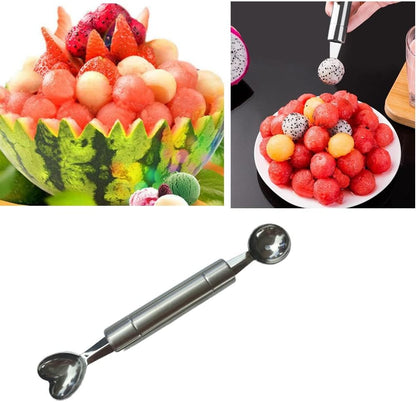 Double-Sided Fruit Melon Baller Spoon, Stainless Steel Heart Shape Double Ended Headed Watermelon Ice Cream Ball Spoon