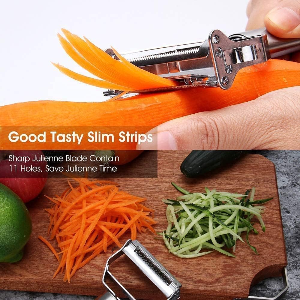 2-in-1 Julienne and Vegetable Peeler, Stainless Steel Kitchen Slicer, Multi-Functional Cutter for Vegetables and Fruits