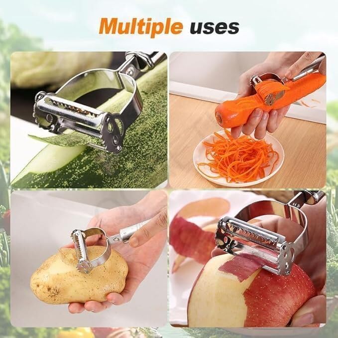 2-in-1 Julienne and Vegetable Peeler, Stainless Steel Kitchen Slicer, Multi-Functional Cutter for Vegetables and Fruits