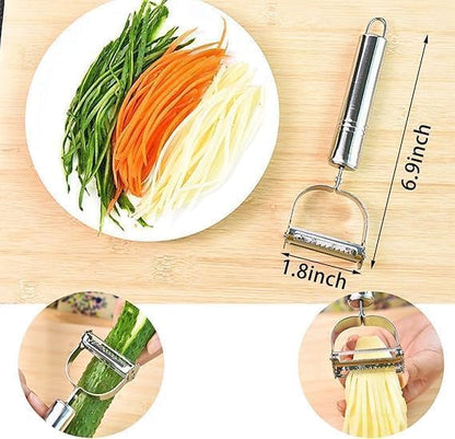 2-in-1 Julienne and Vegetable Peeler, Stainless Steel Kitchen Slicer, Multi-Functional Cutter for Vegetables and Fruits