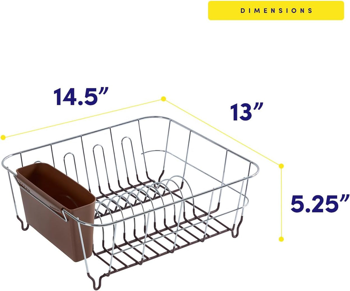 Dish Drying Rack & Cutlery Holder 2 Piece Set - Compact Sink-Fitting Dish Drainer with Rubberized Undercoating, Space-Saving Kitchen Organizer for Plates, Cups, Bowls & Utensils in Sink, Silver