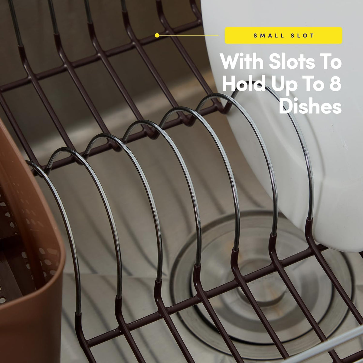 Dish Drying Rack & Cutlery Holder 2 Piece Set - Compact Sink-Fitting Dish Drainer with Rubberized Undercoating, Space-Saving Kitchen Organizer for Plates, Cups, Bowls & Utensils in Sink, Silver