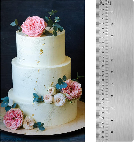 12 Inches Stainless Steel Cake Scraper with Scale Cake Edge Smoother Decorating Comb Baking Scraper Tool for Baking Measuring Buttercream Home Kitchen Accessory