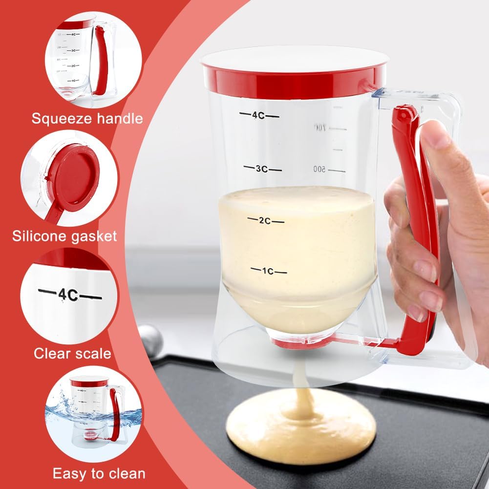 Pancake Batter Dispenser,4 Cup Cupcake Batter Dispenser Pancake Waffl Mix Dispenser Cream Separator with Measuring Label