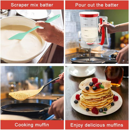 Pancake Batter Dispenser,4 Cup Cupcake Batter Dispenser Pancake Waffl Mix Dispenser Cream Separator with Measuring Label