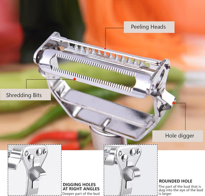Potato Apple Vegetable Peeler, Multifunction Stainless Steel Julienne Peelers for Fruit Veggie Potatoes Carrot Cucumber, Julienne Cutter Slicer Shredder Scraper, Pro Kitchen Tool with Dual Blade