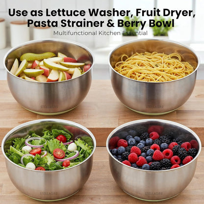 Large Stainless Steel Salad Spinner 5.3QT, Lettuce Dryer, Vegetable Washer with Brake Button, Non-Slip Base, Salad Dryer for Greens, Fruits & Vegetables