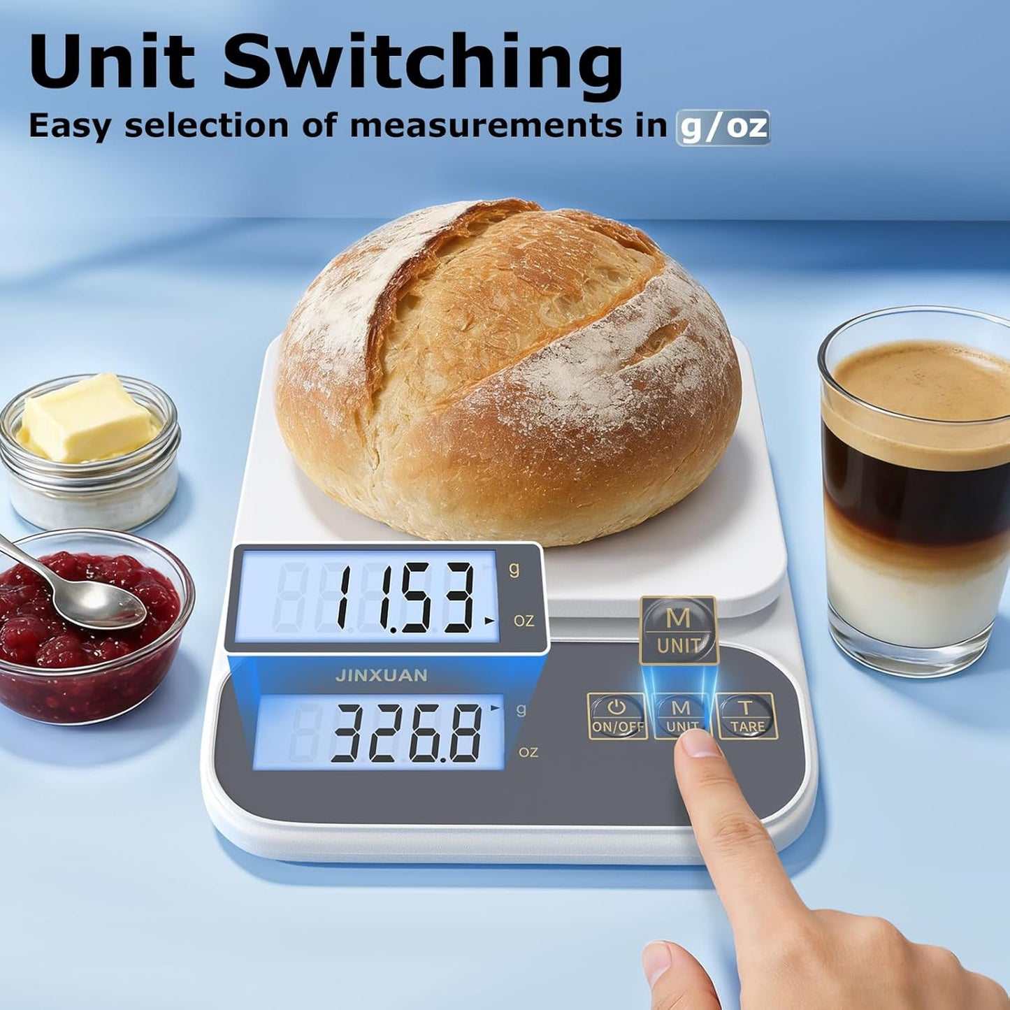 Kitchen Scale 5kg/0.1g Precision Food Scales for Kitchen Digital Scale Grams for Cooking Baking Weight Loss, Rechargeable Coffee Scale Food Weight Scale with Large Backlit LCD Display USB Cord