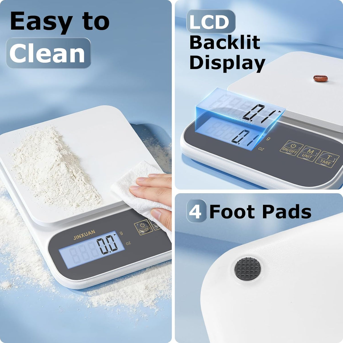 Kitchen Scale 5kg/0.1g Precision Food Scales for Kitchen Digital Scale Grams for Cooking Baking Weight Loss, Rechargeable Coffee Scale Food Weight Scale with Large Backlit LCD Display USB Cord