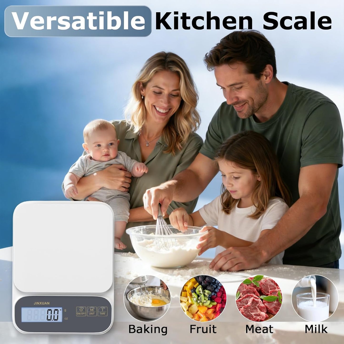 Kitchen Scale 5kg/0.1g Precision Food Scales for Kitchen Digital Scale Grams for Cooking Baking Weight Loss, Rechargeable Coffee Scale Food Weight Scale with Large Backlit LCD Display USB Cord