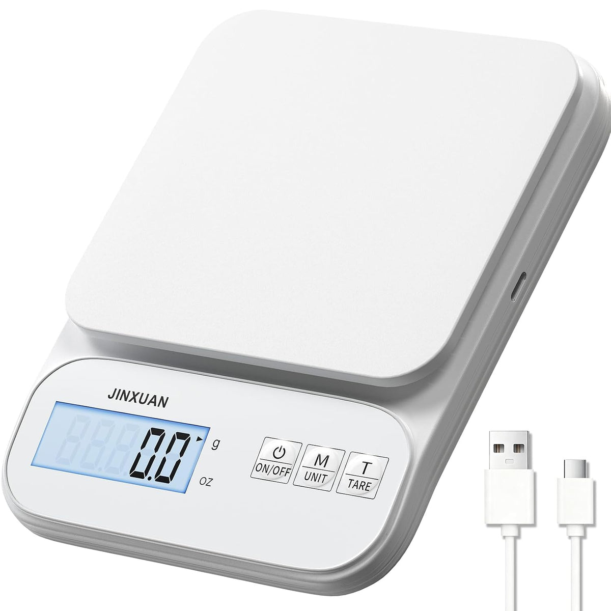 Kitchen Scale 5kg/0.1g Precision Food Scales for Kitchen Digital Scale Grams for Cooking Baking Weight Loss, Rechargeable Coffee Scale Food Weight Scale with Large Backlit LCD Display USB Cord