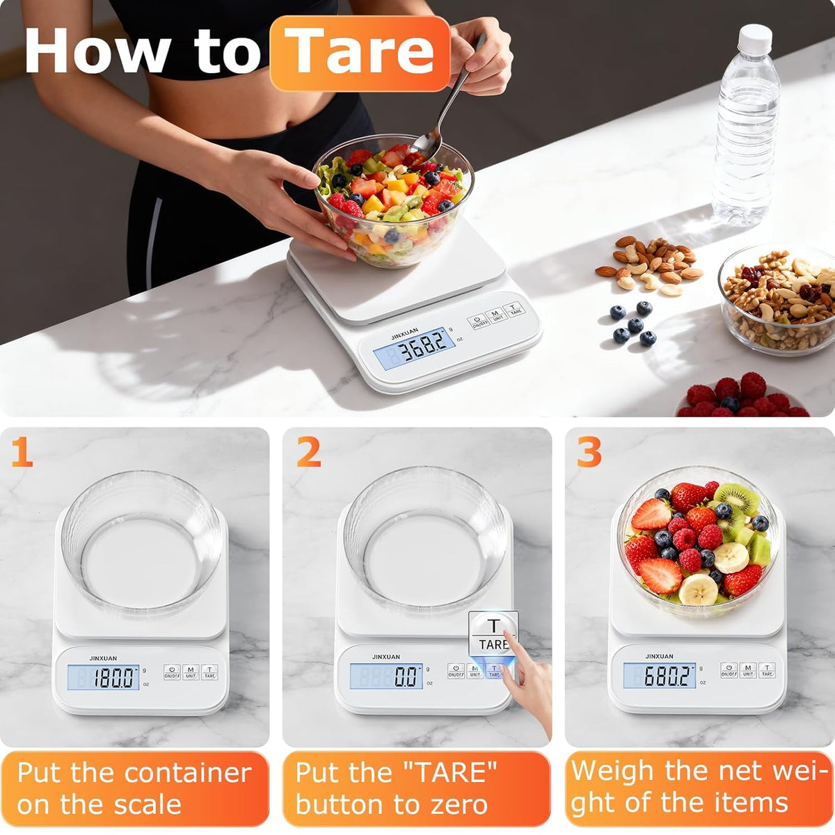 Kitchen Scale 5kg/0.1g Precision Food Scales for Kitchen Digital Scale Grams for Cooking Baking Weight Loss, Rechargeable Coffee Scale Food Weight Scale with Large Backlit LCD Display USB Cord