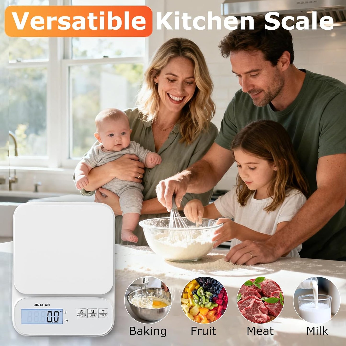 Kitchen Scale 5kg/0.1g Precision Food Scales for Kitchen Digital Scale Grams for Cooking Baking Weight Loss, Rechargeable Coffee Scale Food Weight Scale with Large Backlit LCD Display USB Cord