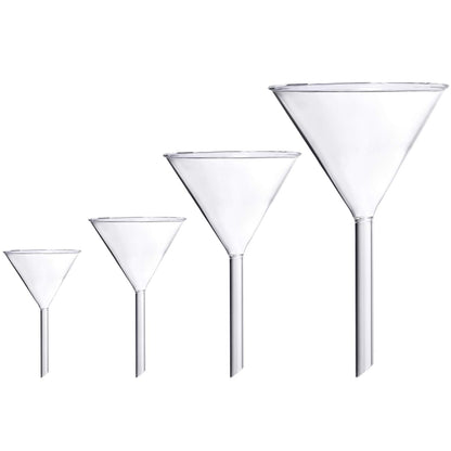 Glass Funnel Set, 4 Pcs Lab Borosilicate Glass Funnels, 100mm (170mm Length), 75mm (130mm), 50mm (90mm) & 40mm (70mm) Diameter