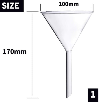 Glass Funnel Set, 4 Pcs Lab Borosilicate Glass Funnels, 100mm (170mm Length), 75mm (130mm), 50mm (90mm) & 40mm (70mm) Diameter