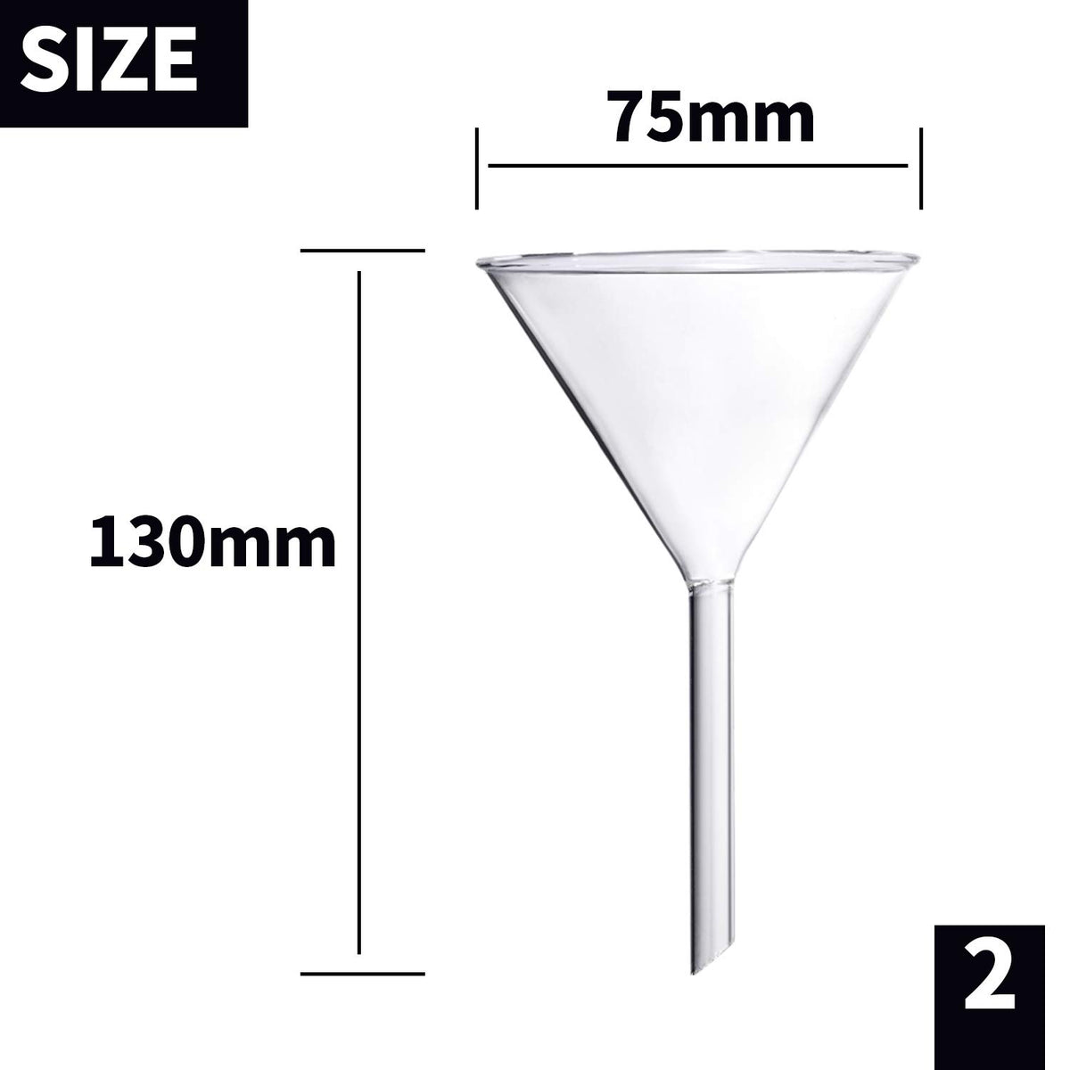 Glass Funnel Set, 4 Pcs Lab Borosilicate Glass Funnels, 100mm (170mm Length), 75mm (130mm), 50mm (90mm) & 40mm (70mm) Diameter