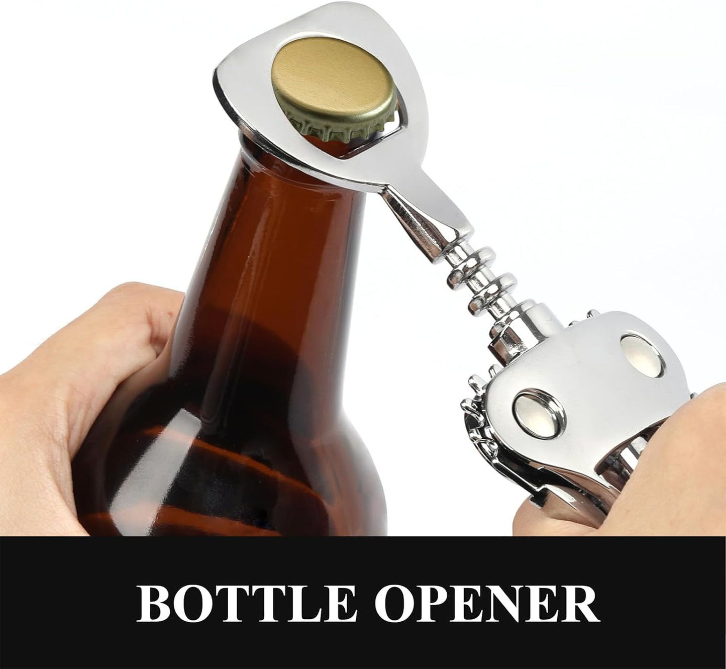 Wine Opener, Heavy-Duty Zinc Alloy Wing Corkscrew, Premium Beer Bottle Opener, Multifunctional Wine Accessories with Ergonomic Handle and Sharp Screw, for Kitchen, Bar, Restaurant (SILVER)