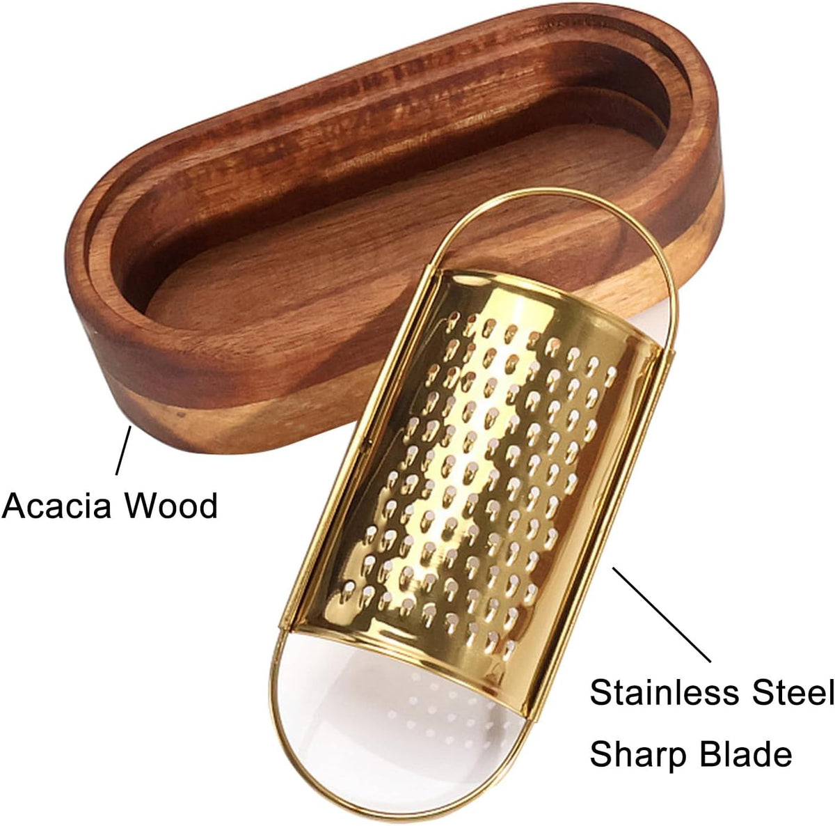 Box Cheese Grater With Container Stainless Steel Parmesan Cheese Grater With Wood Handle Shredder Zester Grater Box Kitchen Handheld Cheese Spoon Grater-Gold Colour (Without Handle)