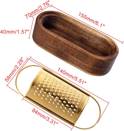 Box Cheese Grater With Container Stainless Steel Parmesan Cheese Grater With Wood Handle Shredder Zester Grater Box Kitchen Handheld Cheese Spoon Grater-Gold Colour (Without Handle)