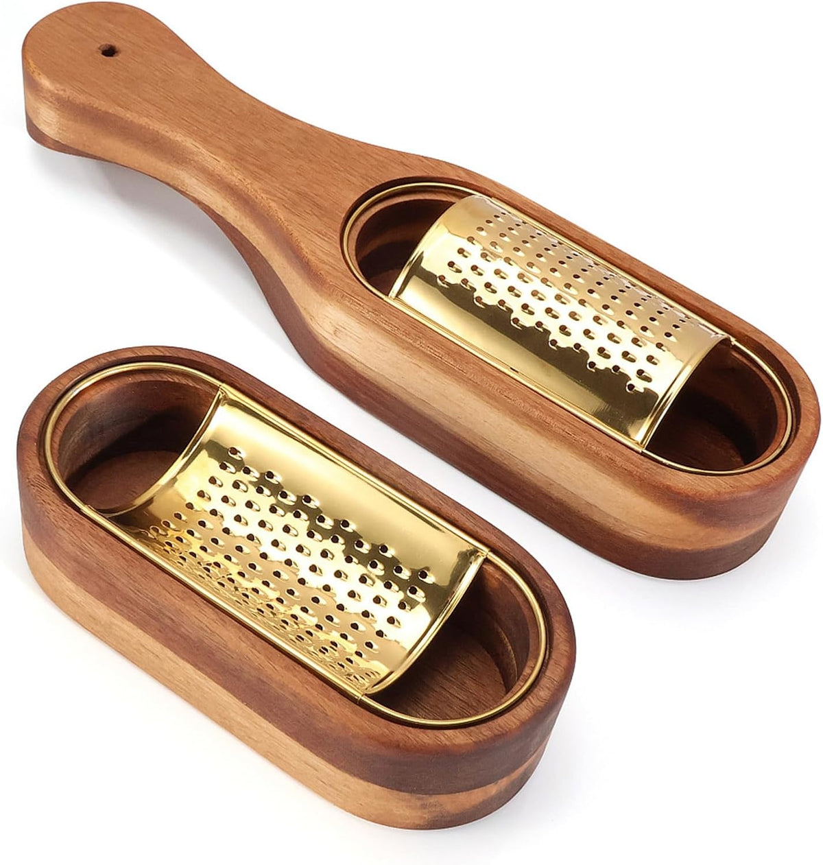 Box Cheese Grater With Container Stainless Steel Parmesan Cheese Grater With Wood Handle Shredder Zester Grater Box Kitchen Handheld Cheese Spoon Grater-Gold Colour (Without Handle)
