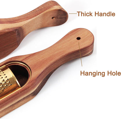 Box Cheese Grater With Container Stainless Steel Parmesan Cheese Grater With Wood Handle Shredder Zester Grater Box Kitchen Handheld Cheese Spoon Grater-Gold Colour (Without Handle)