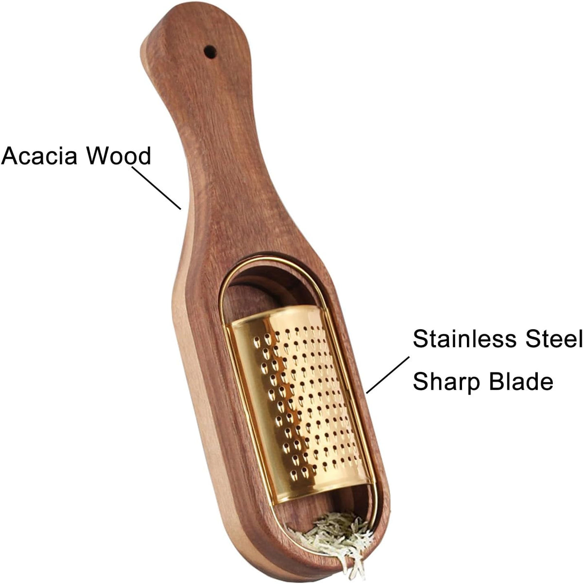 Box Cheese Grater With Container Stainless Steel Parmesan Cheese Grater With Wood Handle Shredder Zester Grater Box Kitchen Handheld Cheese Spoon Grater-Gold Colour (Without Handle)
