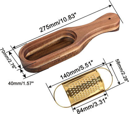 Box Cheese Grater With Container Stainless Steel Parmesan Cheese Grater With Wood Handle Shredder Zester Grater Box Kitchen Handheld Cheese Spoon Grater-Gold Colour (Without Handle)
