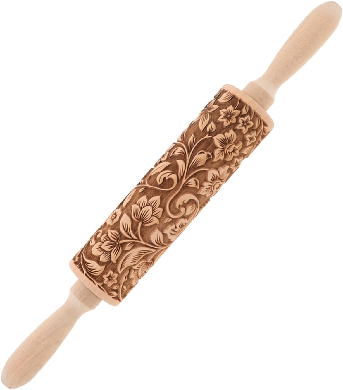 Embossed Rolling Pin for Baking Wooden Pastry Roller with Intricate Floral Patterns for Cookies Fondant and Dough for Weddings Holidays and Special Occasions