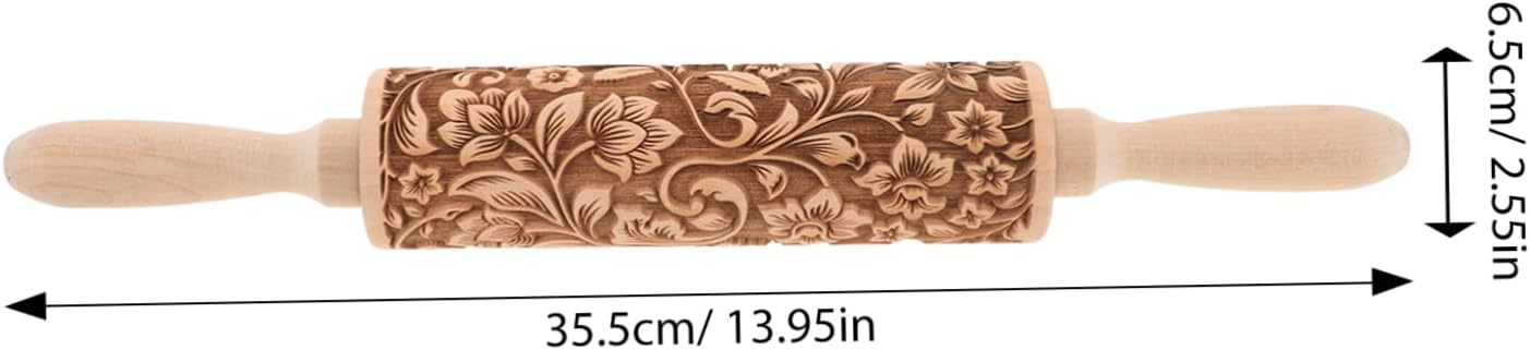 Embossed Rolling Pin for Baking Wooden Pastry Roller with Intricate Floral Patterns for Cookies Fondant and Dough for Weddings Holidays and Special Occasions