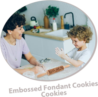 Embossed Rolling Pin for Baking Wooden Pastry Roller with Intricate Floral Patterns for Cookies Fondant and Dough for Weddings Holidays and Special Occasions