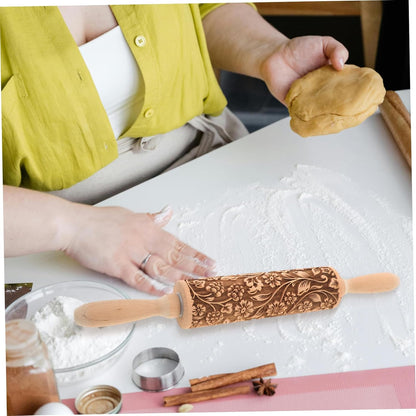 Embossed Rolling Pin for Baking Wooden Pastry Roller with Intricate Floral Patterns for Cookies Fondant and Dough for Weddings Holidays and Special Occasions