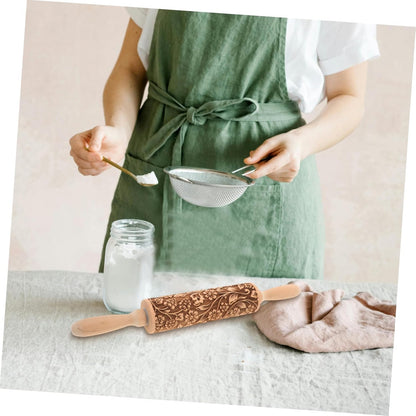 Embossed Rolling Pin for Baking Wooden Pastry Roller with Intricate Floral Patterns for Cookies Fondant and Dough for Weddings Holidays and Special Occasions