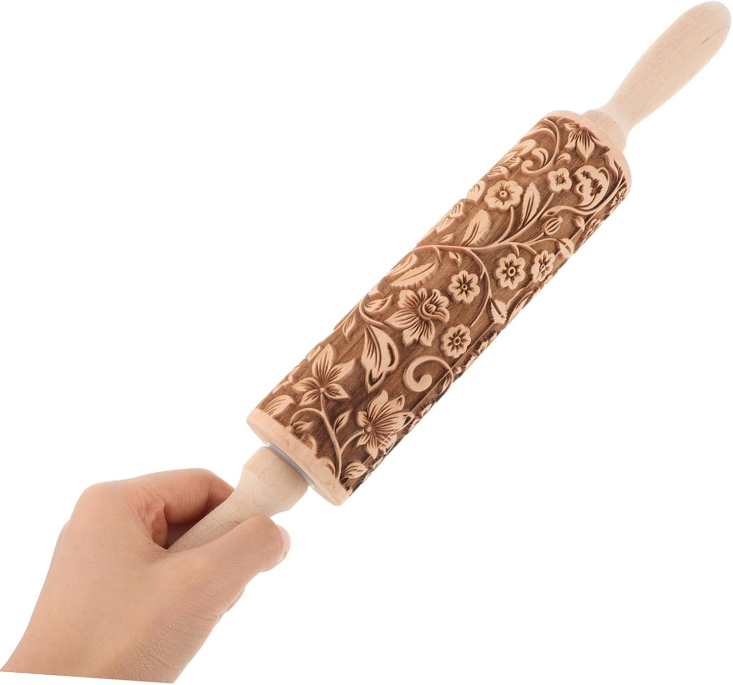 Embossed Rolling Pin for Baking Wooden Pastry Roller with Intricate Floral Patterns for Cookies Fondant and Dough for Weddings Holidays and Special Occasions