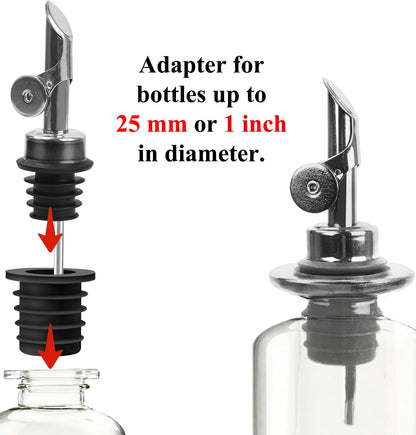 3 Pack Olive Oil Pour Spout with Adapters, Oils Pourer for Olive Oil Dispenser Bottle, Easily Turn Your Bottles into Dispensers for Liquor, Vinegar, Oils, Syrup, Liquor Bottle Pourers, Silver